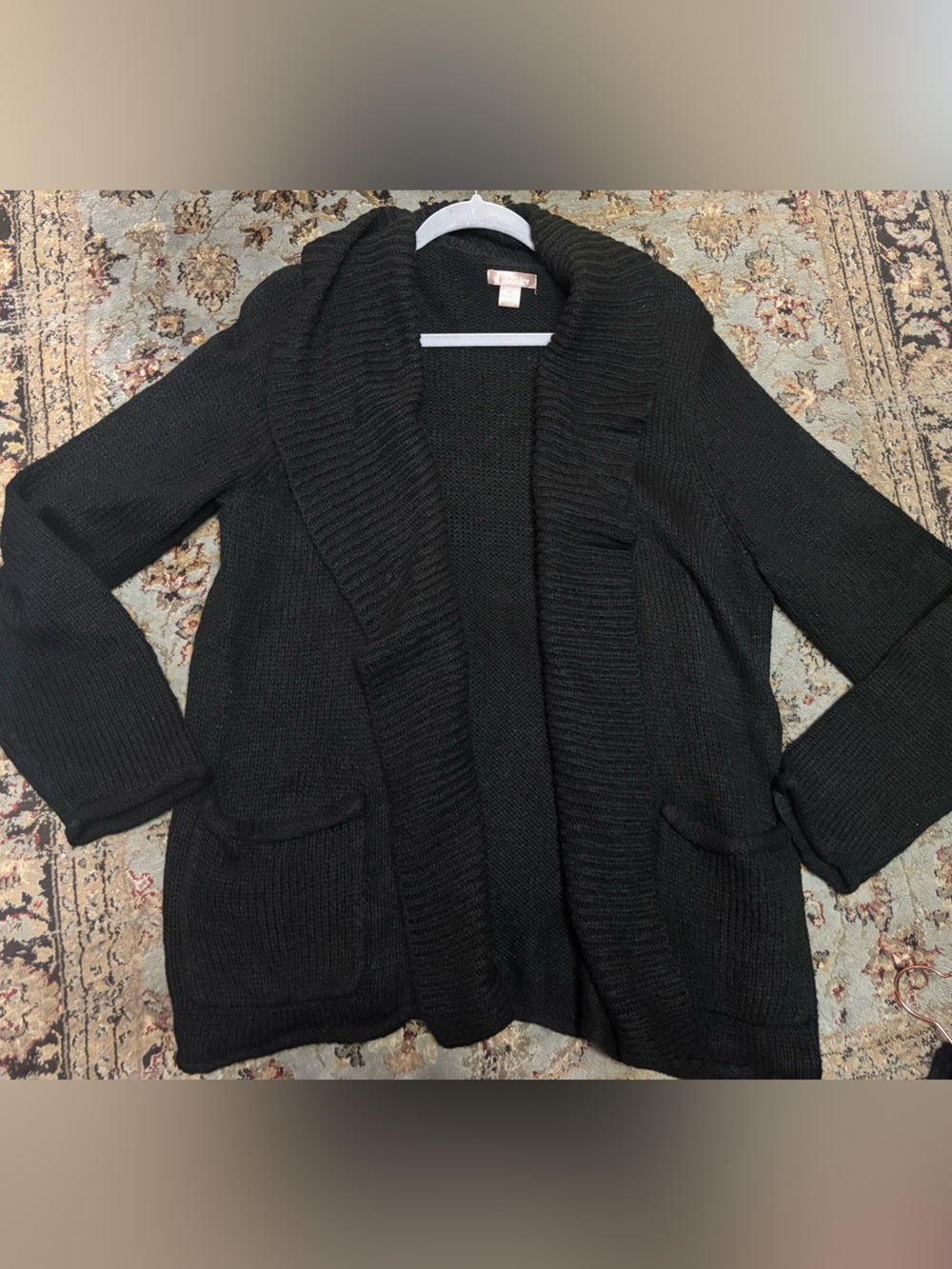White Stag Black Ribbed Knit Cardigan